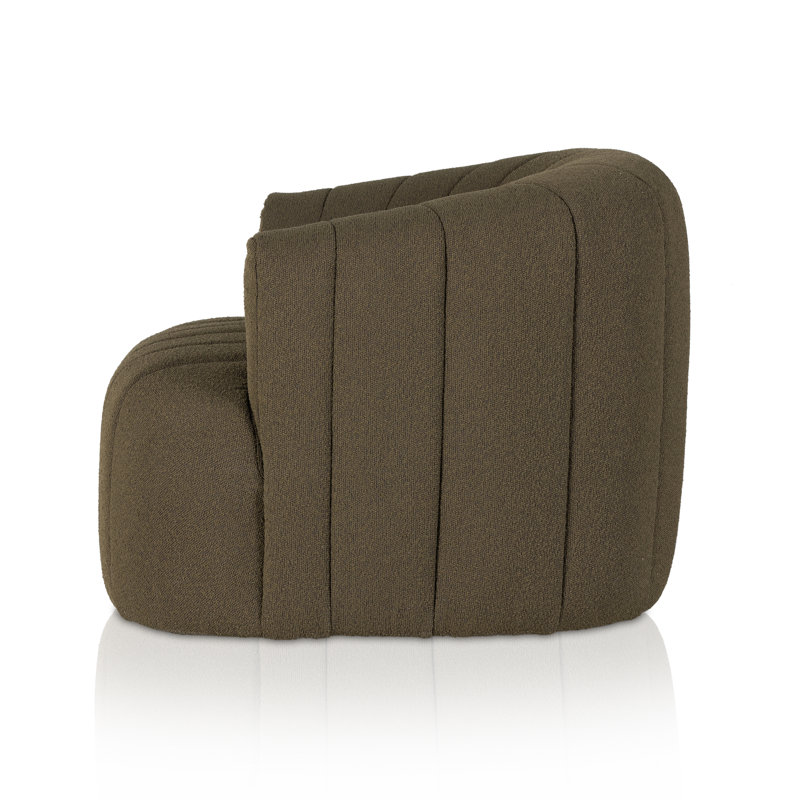 Elliana Swivel Barrel Chair, Olive Green Boucle