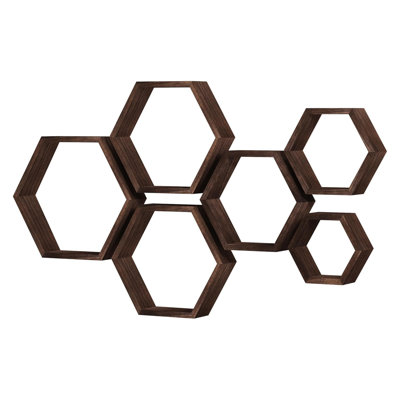 Tablettes flottantes hexagonales murales en bois massif Hexagon