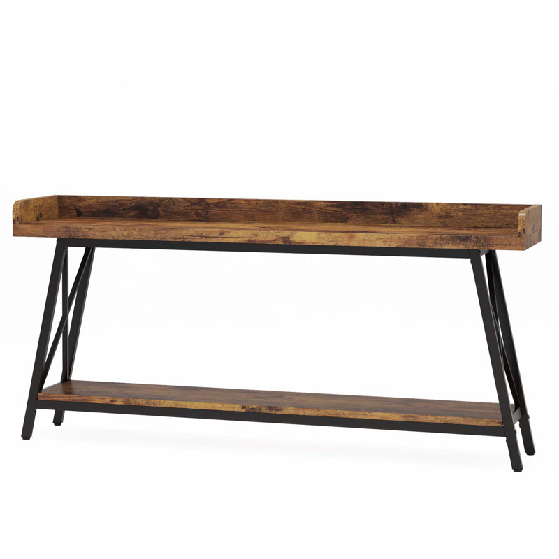 Console industrielle très longue de 70,9 po, canapé brun rustique derrière le canapé, table de bar étroite dans le couloir d'entrée, mobilier d'appoint haut pour le salon