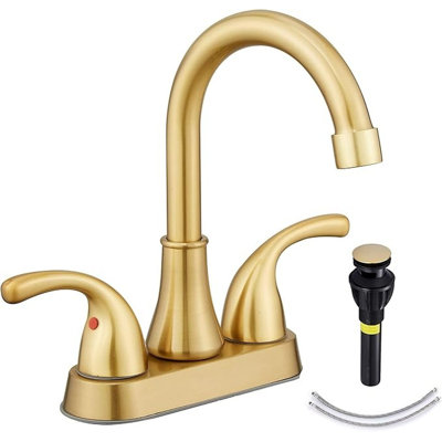 Robinet de lavabo pour salle de bain Robinet de lavabo pour salle de bain à 4 poignées 2 poignées Robinet pour salle de bain en or brossé sans plomb avec bouchon de bonde escamotable et tuyaux d'alimentation FRANSITON