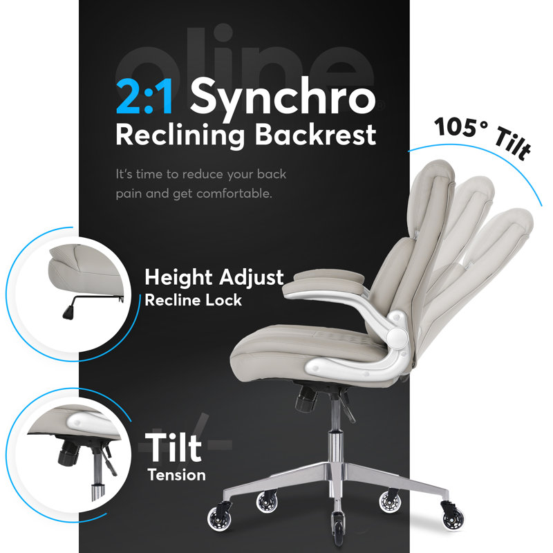 Cream PU Leather Ergonomic Executive Office Chair with Adjustable Armrests