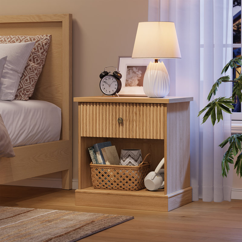 57.7cm W Solid Wood Bedside Table, Yellow