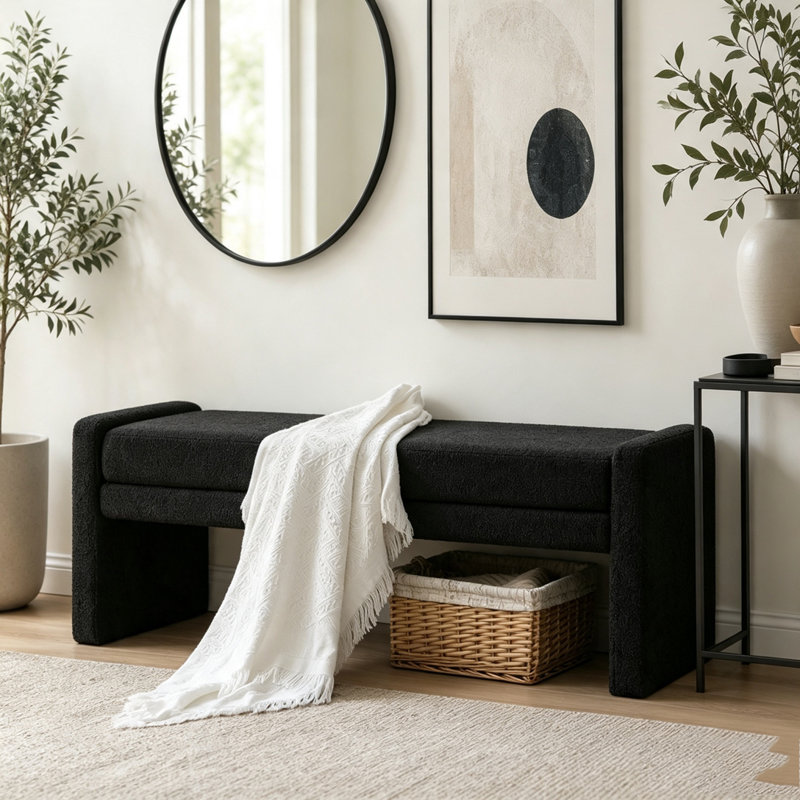 Banc rembourré 66,9 po moderne avec accoudoirs surdimensionnés pour lit d'entrée, Black
