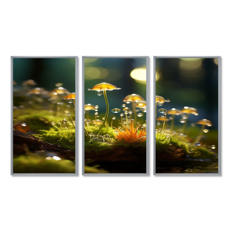 Salyers - Ensemble de décoration murale champignon, Encadrement argenté, H 40 po x l 60 po x P 1 po