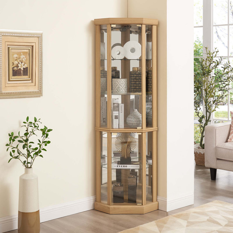 Vitrine de coin vitrée, Chêne clair