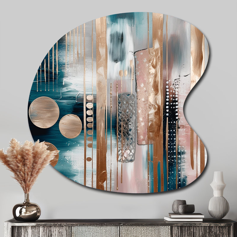 Hiser - décoration murale asymétrique en métal en marbre, impression d'art en métal Freeform rose, H 33 po x l 33 po