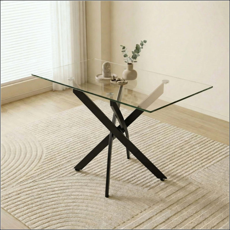 Élégante table de salle à manger en verre trempé avec pieds durables, parfaite pour un décor moderne et minimaliste., Noir