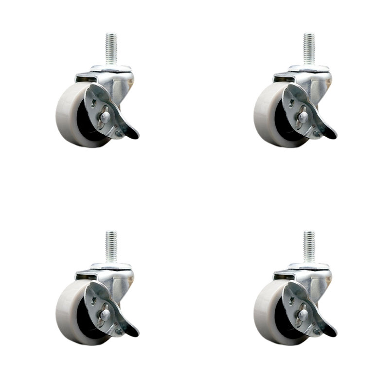 2 Inch Thermoplastic Wheel 8mm Threaded Stem Caster Set with Brakes Set of 4