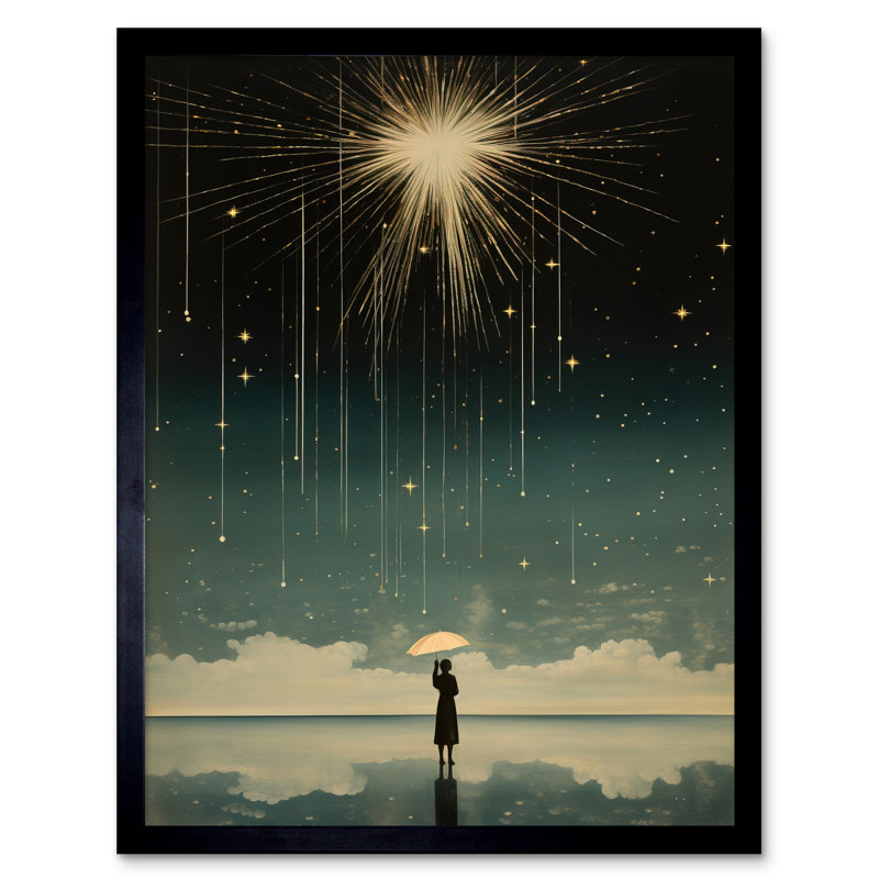 Falling Star Rain Dreamy Bright Star Wish Woman Umbrella - Single Picture Frame Print