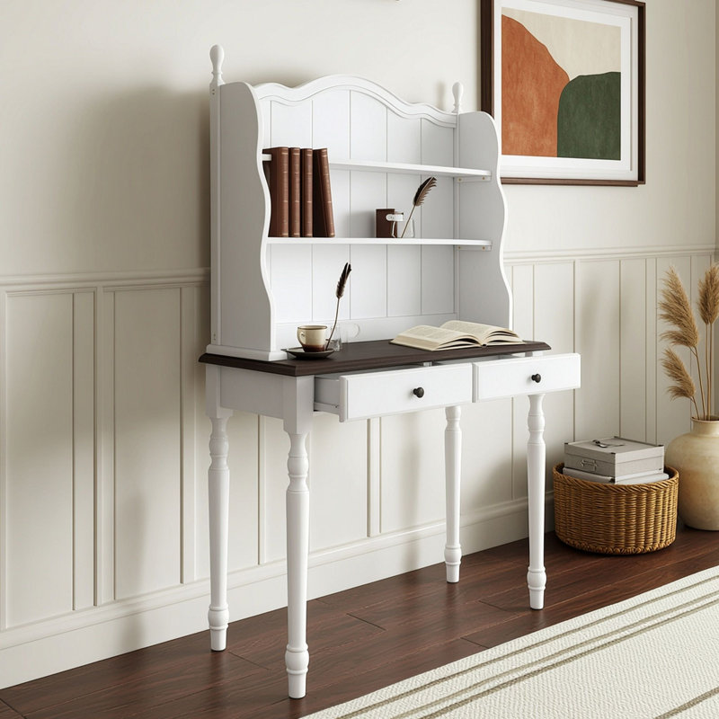 Bureau avec tiroirs et tablettes de rangement, White Espresso