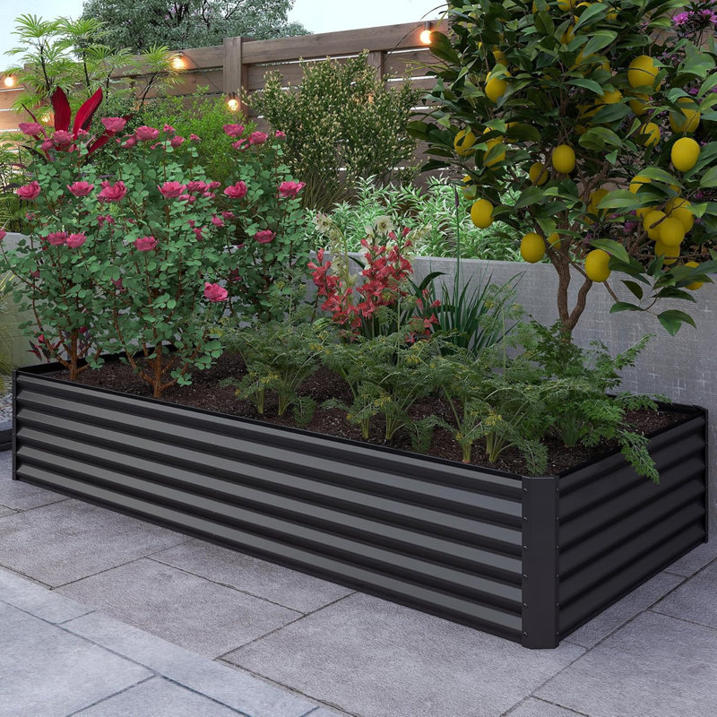 Galvanized Raised Garden Bed, 17.72" H x 94.49" W x 47.25" D, Dark Gray