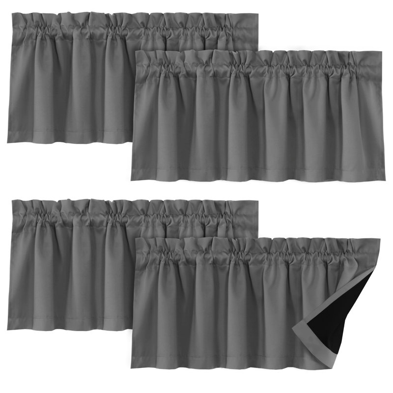 100% Blackout Curtain Valances for Kitchen Windows/Bathroom/Living Room/Bedroom Thermal Insulated Rod Pocket Valances for Windows, 4 Pack, 52" x 18"