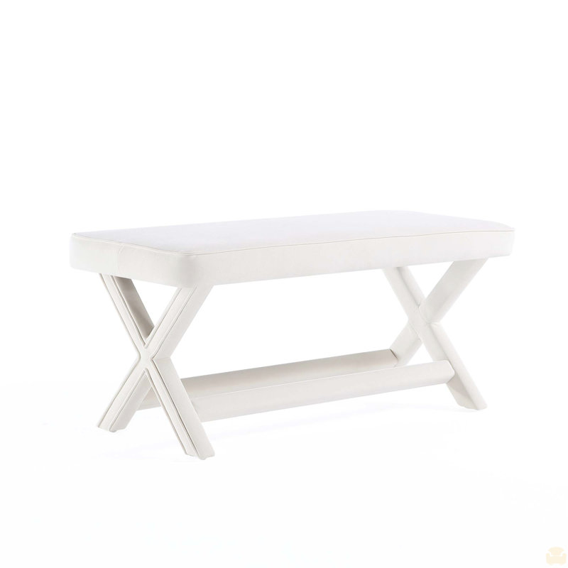 Velvet Upholstered Bench, Cream