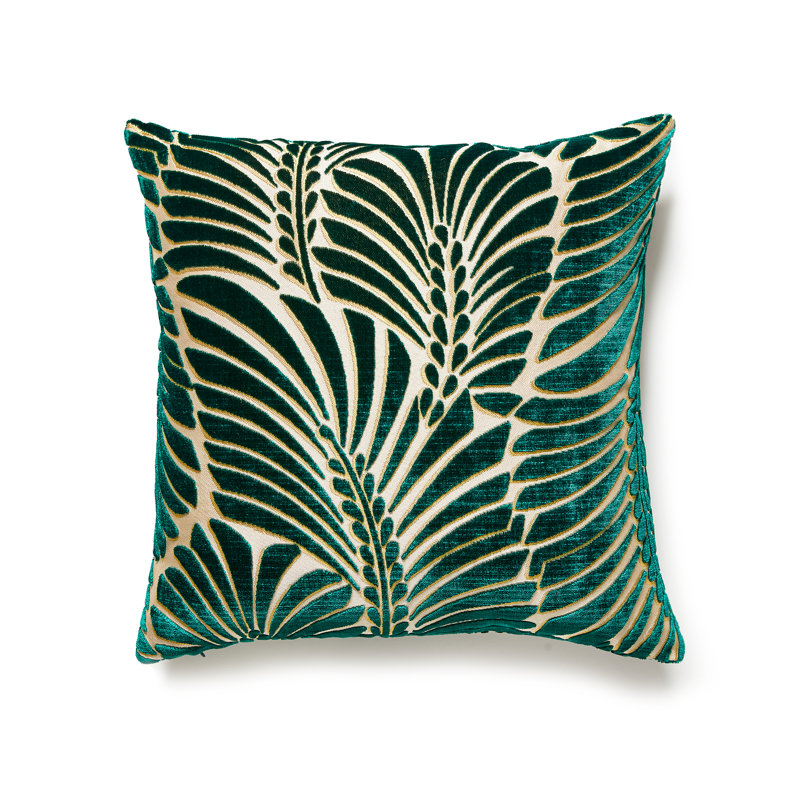 Plumes Silk Square Pillow Cover & Insert, Viridian