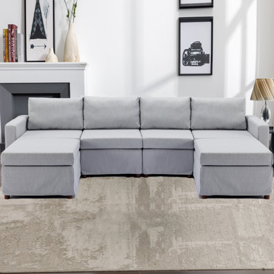 Canapé modulaire moderne à 4 places avec 2 repose-pieds, coussin de siège et dossier amovible et lavable Modern