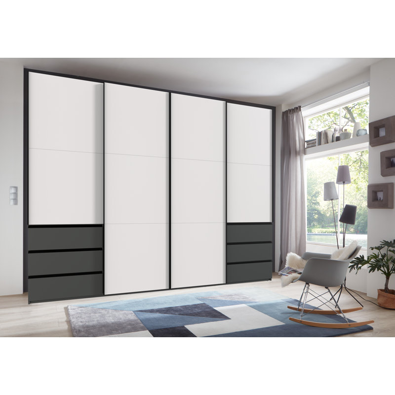 Guardino 4 Door Wardrobe, White/Graphite, 236cm H x 300cm W x 65cm D