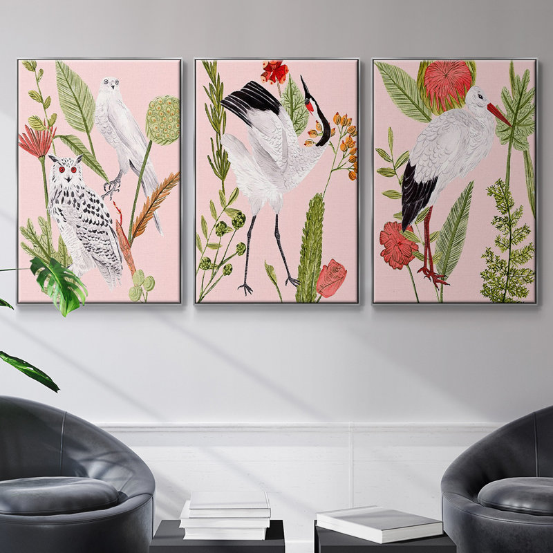 Birds In Motion IV, reproduction sur toile 3 pièces, H 24 po x l 48 po x P 2 po, Argent