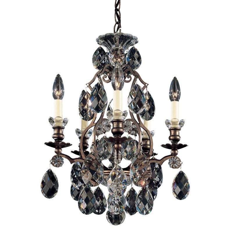 Renaissance 5 - Light Glass Chandelier, Clear Heritage Crystal, Heirloom Bronze