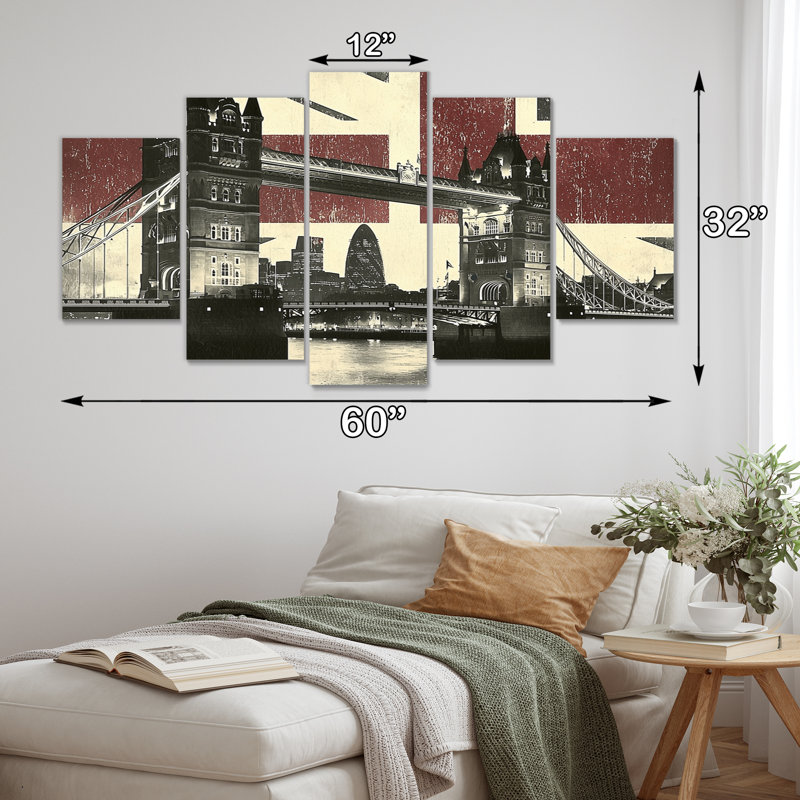 Labine - Art mural Angleterre - art mural traditionnel pour le salon, 5 pièces