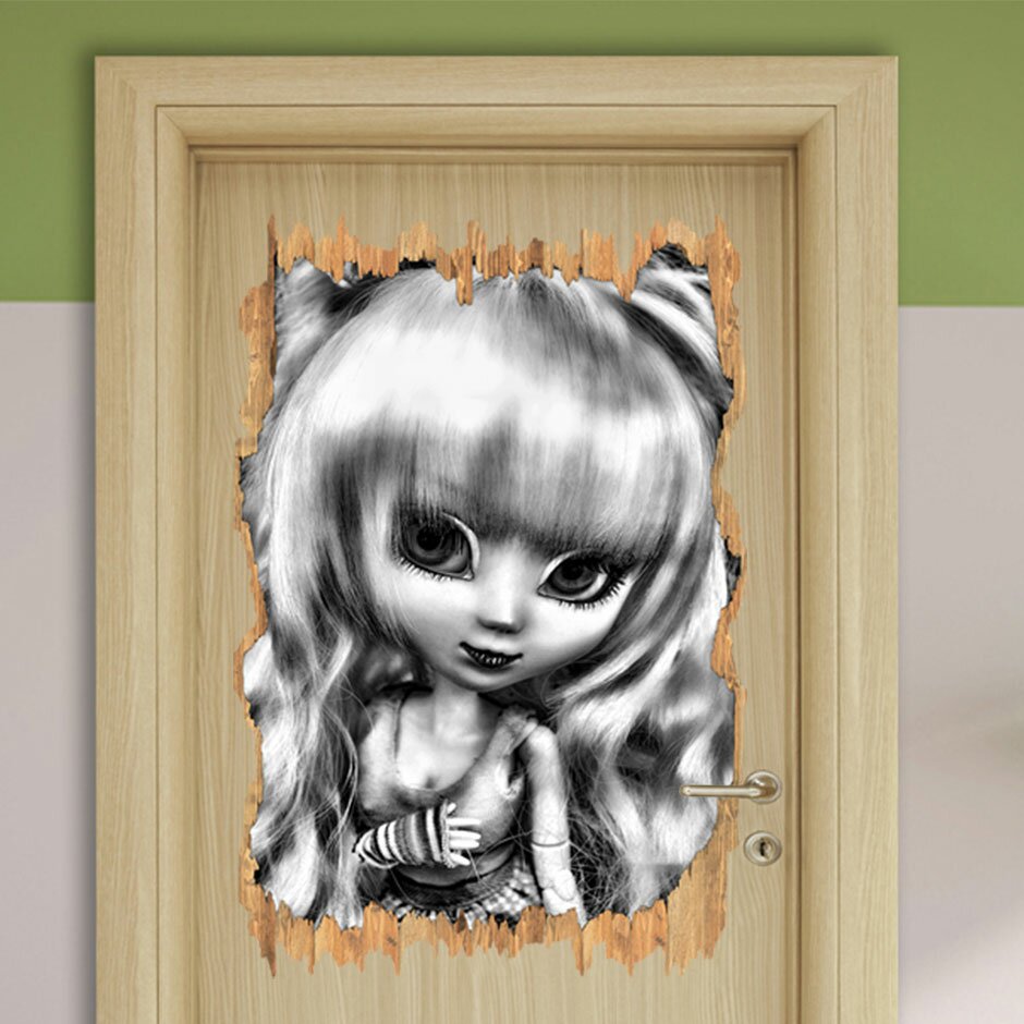 Wandtattoo Pullip-Püppchen im 70er-Jahre-Stil in Monochrom