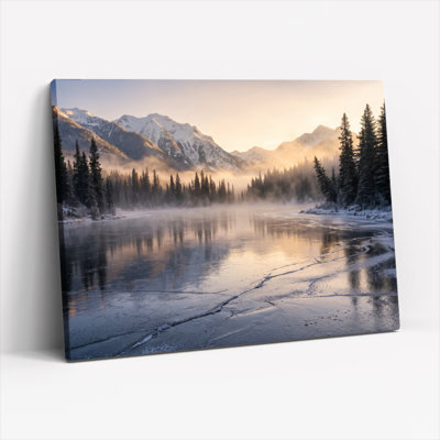 Ensemble de 1 tableau sur toile représentant un lac de montagne
