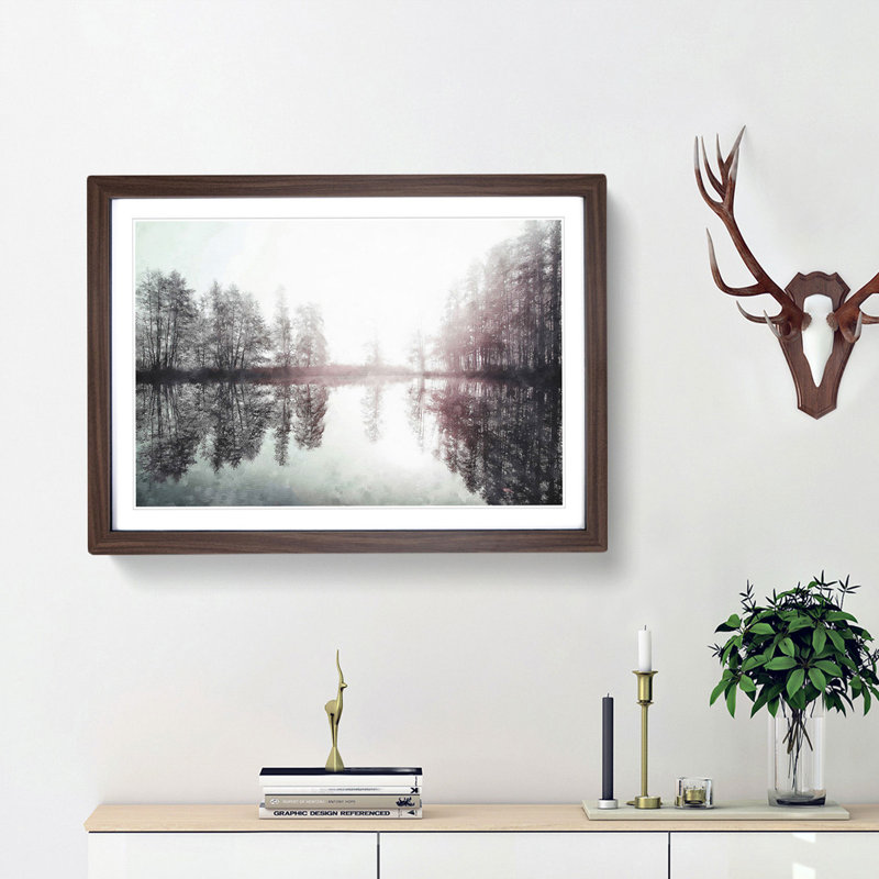 Foggy Sunrise in Germany - Picture Frame Graphic Art Print, 62cm H x 87cm W x 2cm D, Walnut Framed