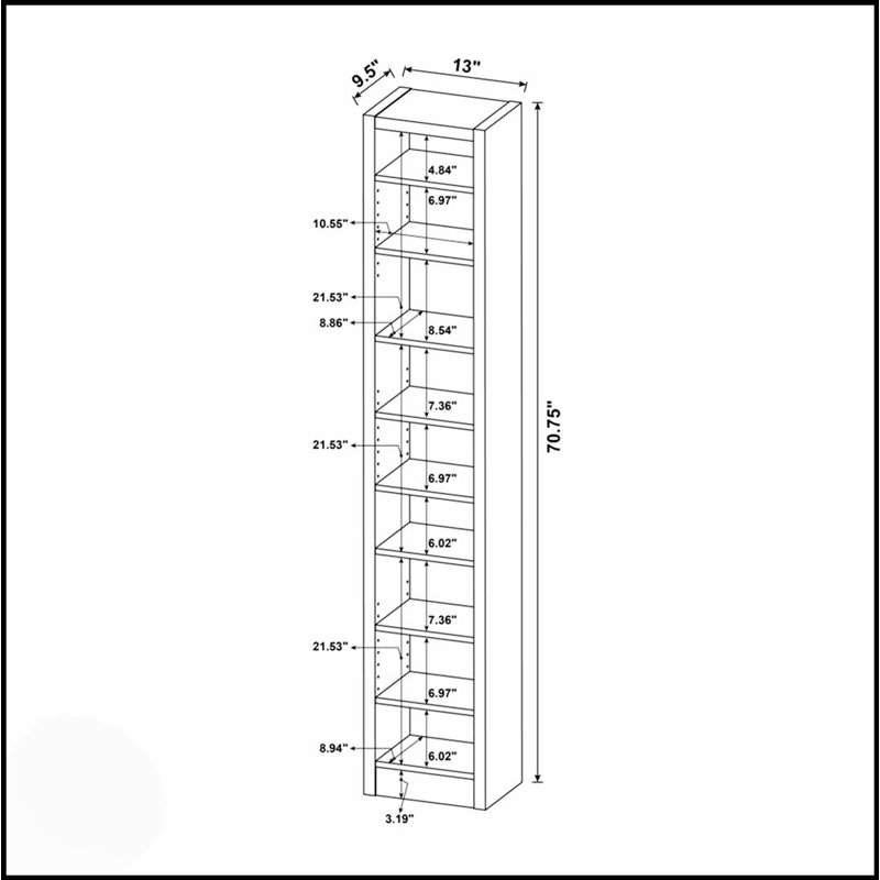 Rectangular 8-Shelf Bookcase With 2 Fixed Shelves, For Organizing And Displaying In Modern Spaces, Cappuccino