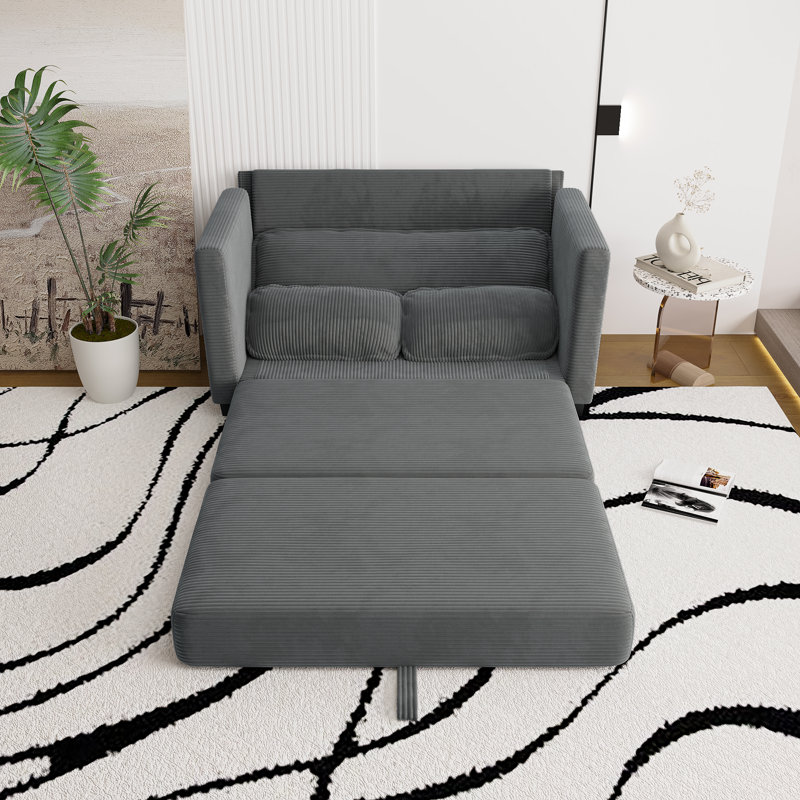 Canapé-lit 51,5 po en velours côtelé avec rangement latéral (vert foncé), Gris