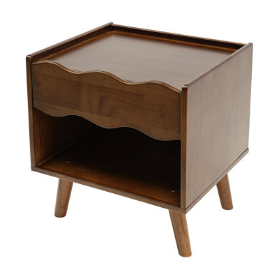 Wood Nightstand with Drawer and Open Shelf