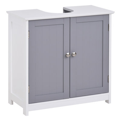 Kleankin Pedestal Sink Storage Cabinet, Vanity Base Cabinet, Under Sink Bathroom Cabinet With U-Shape Cut-Out And Adjustable Internal Shelf, White And Gray