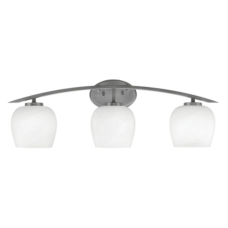 Kurve 3 Light Bath Bar With 6" White Marble Glass, Silver
