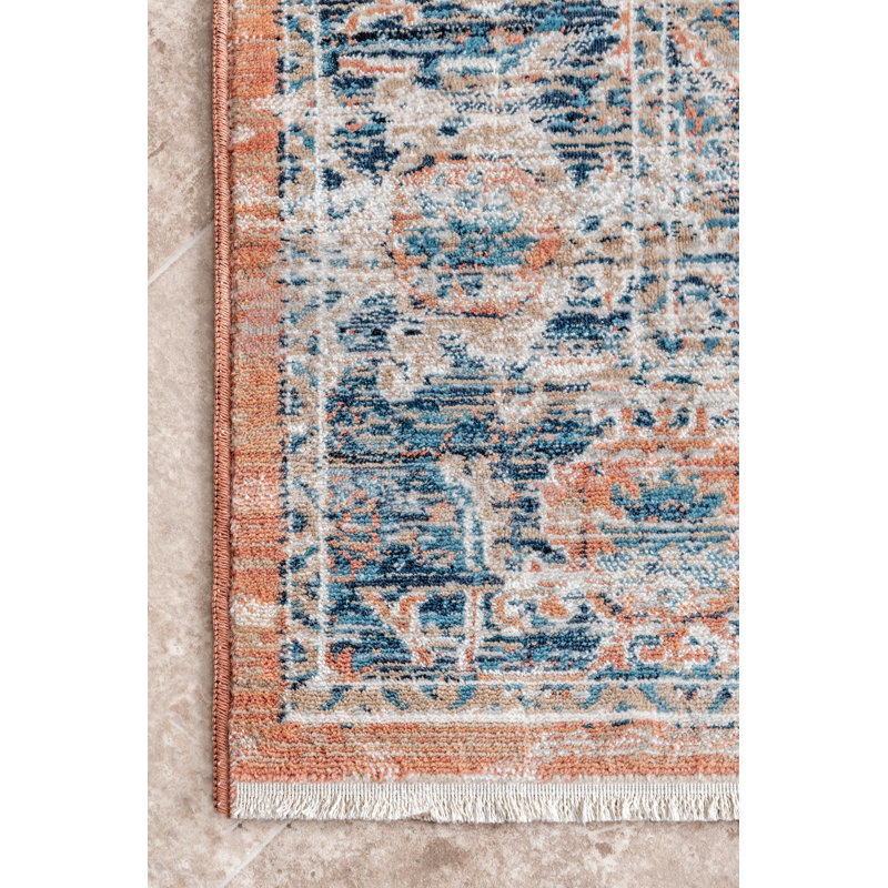 Tapis beige / bleu Casarez, Tapis de couloir 2 pi 6 po x 6 pi 2 po