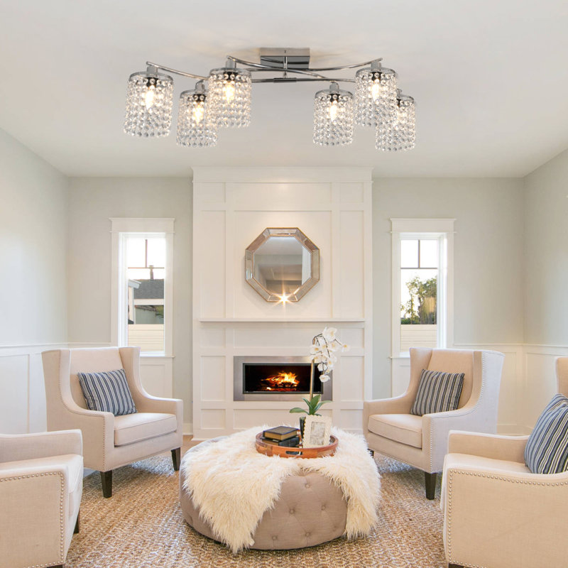 Elegant Chrome Crystal 35" Flush Mount Ceiling Light