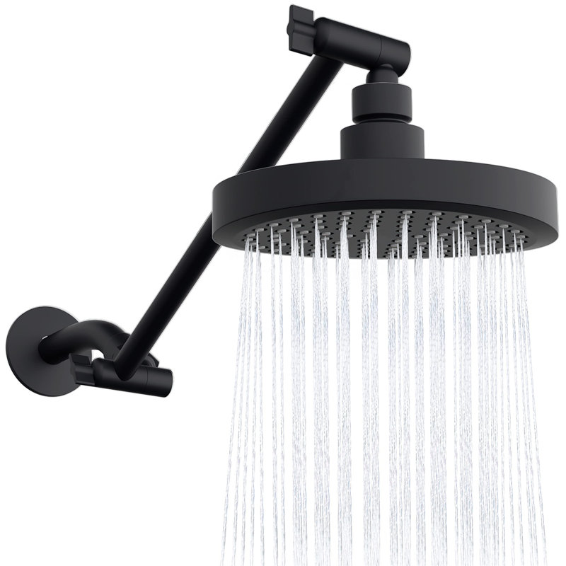 Round Rainfall Shower Head With Adjustable Extension Arm - High Pressure Performance, 1-Min Easy Install (11" Arm) (Fixed Shower Mount Sold Separately)