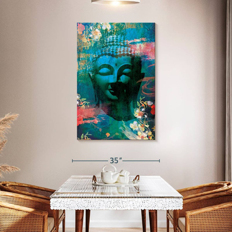 Tête de Bouddha fleurie I sur toile, H 48 po x l 32 po x P 1,25 po