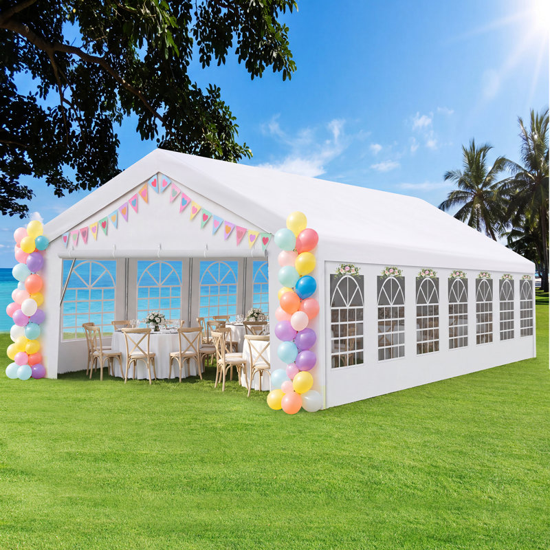 Tente de réception résistante et imperméable 20 x 50, 14 fenêtres d'églises avec parois latérales, sac de sable intégré, grand pavillon de jardin à baldaquin pour le mariage
