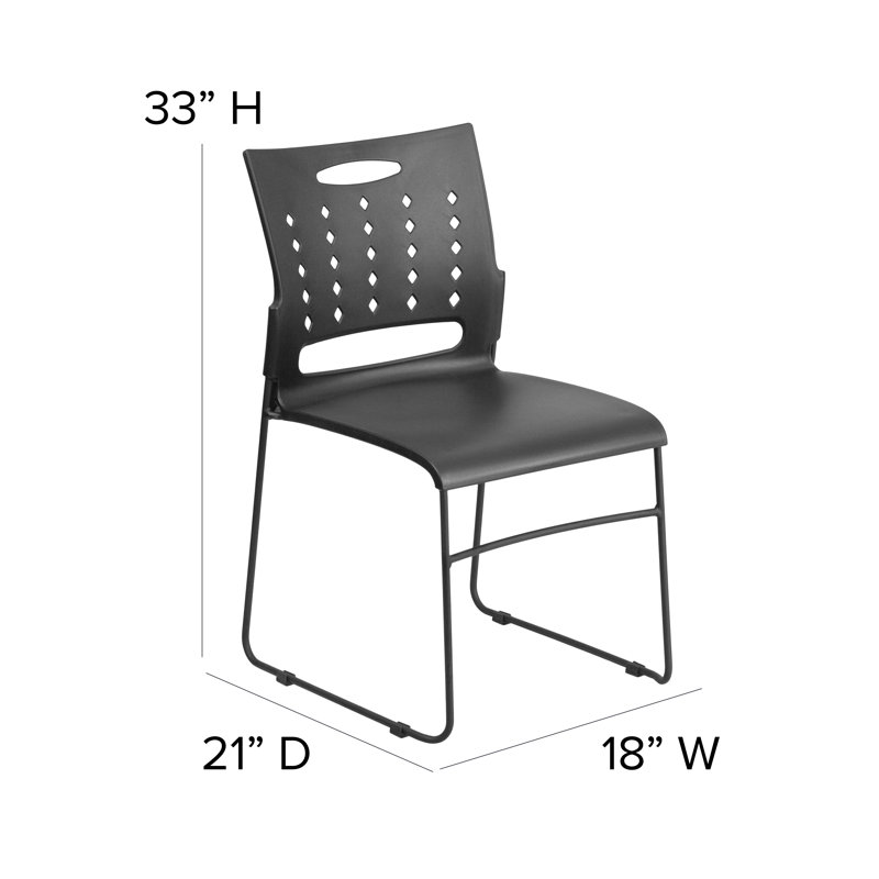 881 lb. Capacity Sled Base Stack Chair with Carry Handle and Air-Vent Back, Black