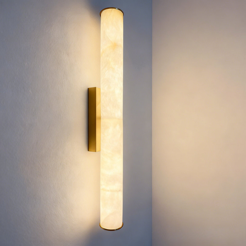 23.6" Alabaster Sconce All-Copper Material Built-In 10W LED Light Strip（Brass Color）, Antique Brass