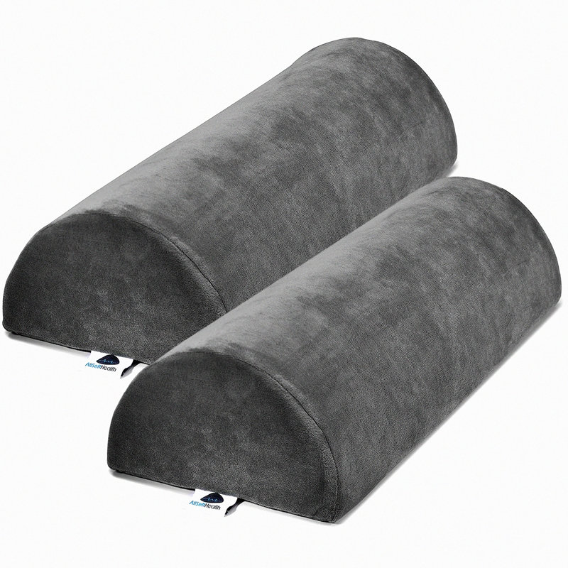 ComfortMax Half Moon Bolster Pillow Set - 2 Pack for Legs, Knees, Lower Back & Head Support. Lumbar & Ankle Comfort Roll for Bed. Grey, Washable Cover.