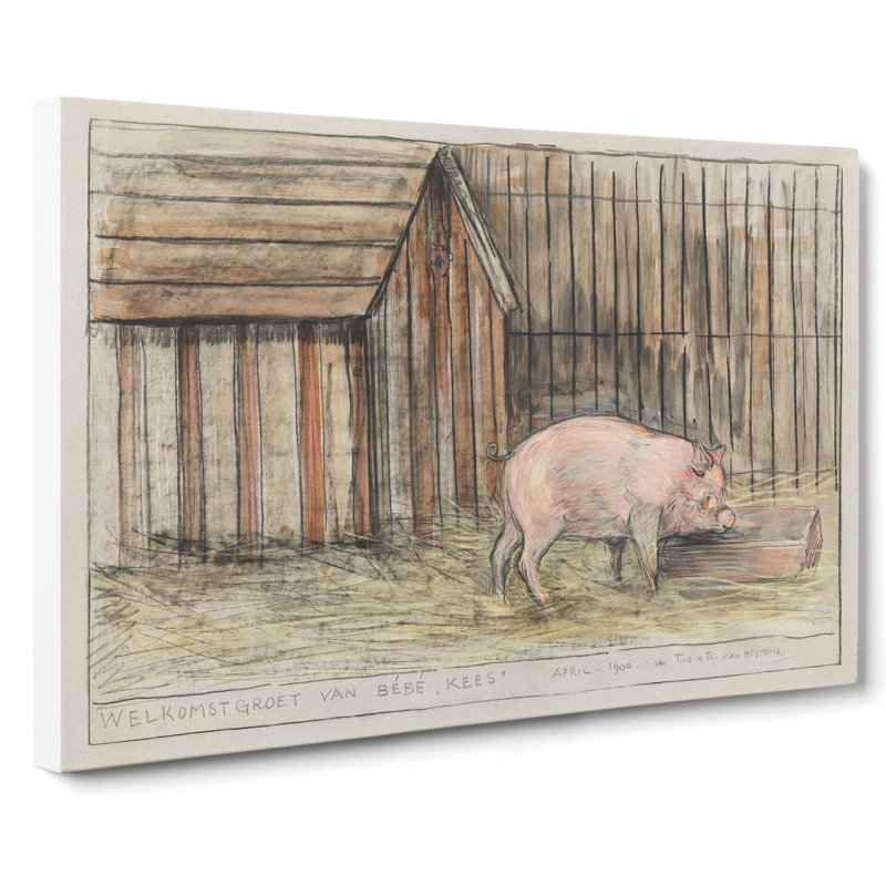 Pig In A Farm by Theo Van Hoytema - Wrapped Canvas Painting, 40cm H x 60cm W x 3cm D