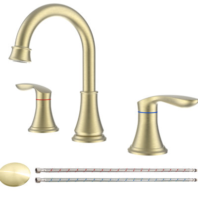 Robinet de lavabo de salle de bain espacé de 8 pouces en or brossé - 2, 3 trous, bec pivotant à 360 °, caractéristique de fatigue