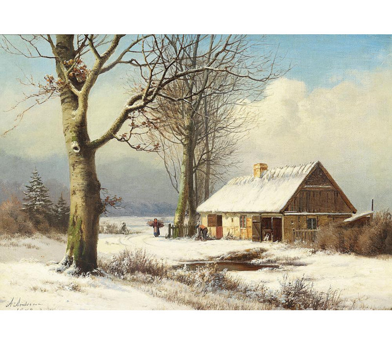 «Getting Firewood» par Anders Andersen-Lundby - Toile tendue avec châssis, H 18 po x l 14 po