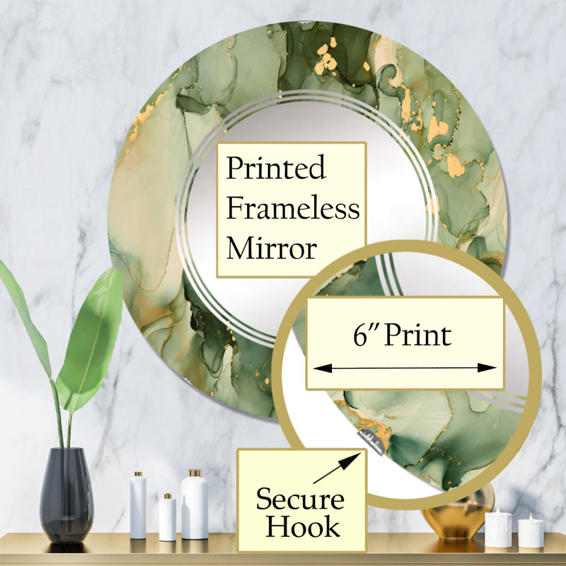 Miroir mural vert abstrait avec art fluide, 32 po x 32 po