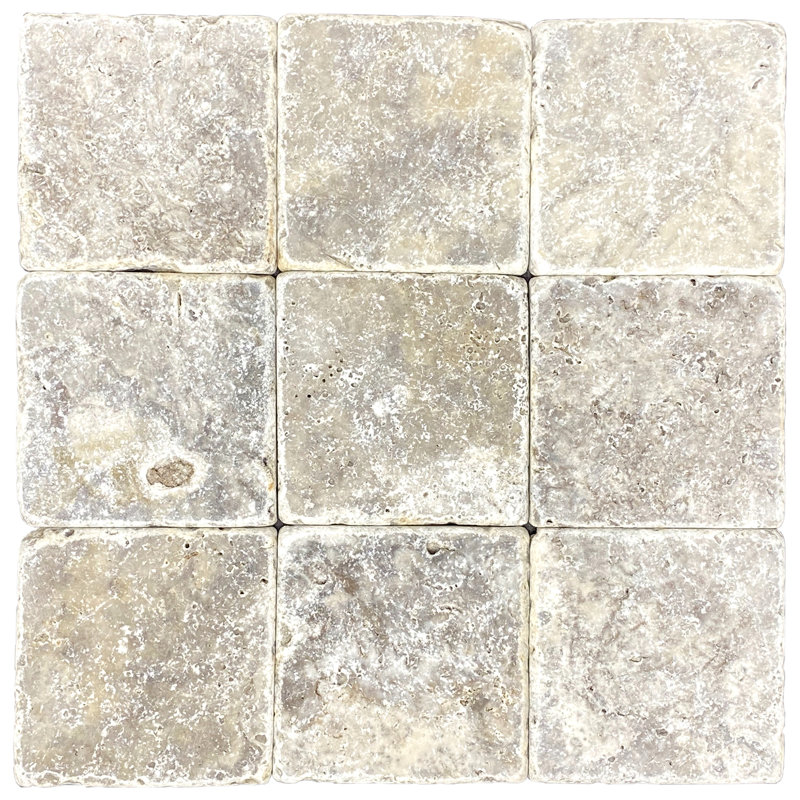 Silver 4" x 4" Travertine Wall & Floor Tile