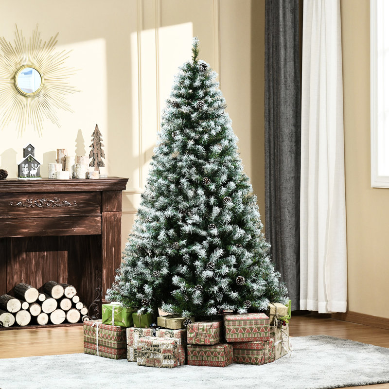 Arbre de Noël artificiel 6 pi avec aspect enneigé, 800 pointes, 61 branches de pin, effet de neige floqué sur base, stable