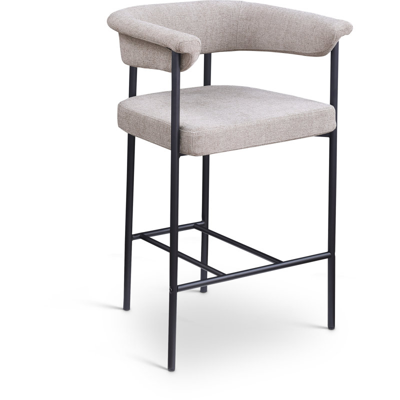 Tabouret de comptoir Malin, Tissu texturé lin taupe