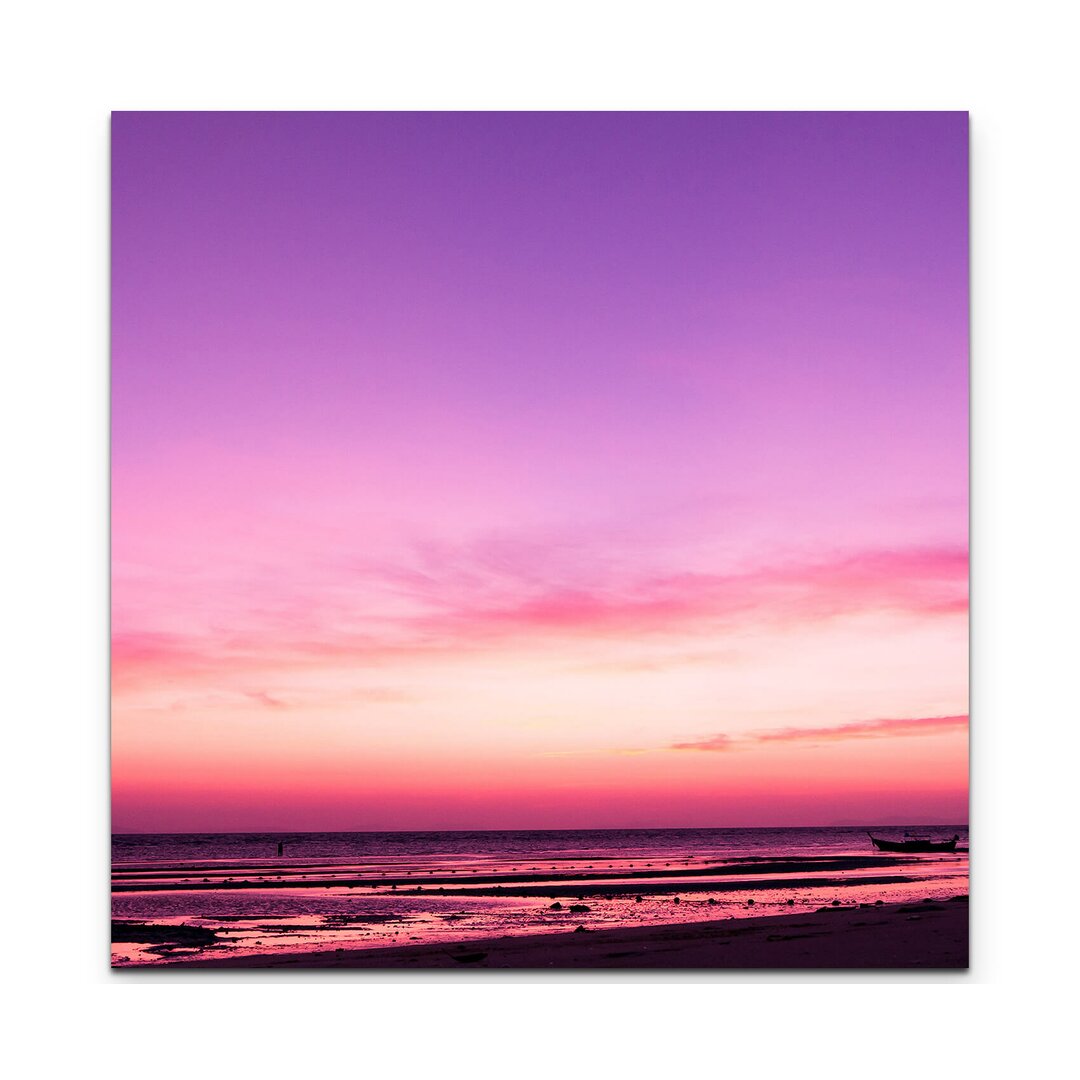 Leinwandbild Pinker Sonnenuntergang am Meer