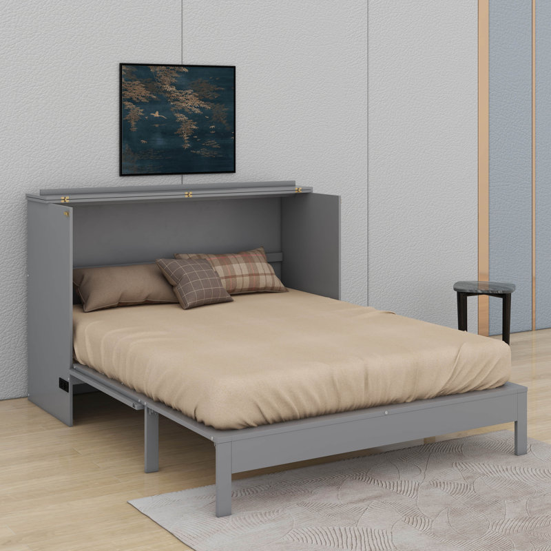 Grand lit escamotable avec tiroirs, gris