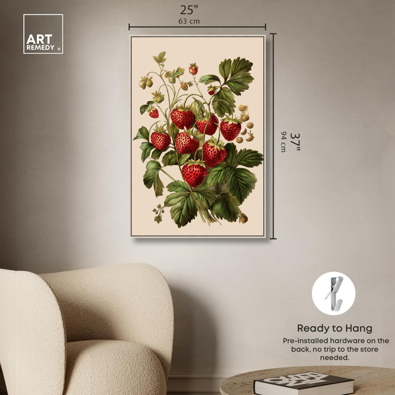 Strawberry Softness I, impressions sur toile par Art Remedy, H 37 po x l 25 po, Cadre flottant argenté