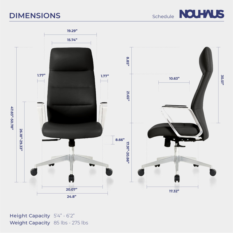 Fauteuil de bureau pivotant en cuir polyuréthane à haut dossier Nouhaus, Noir